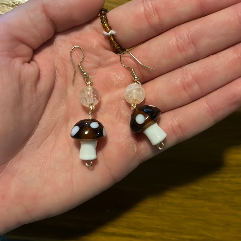 Mushroom and bead earrings